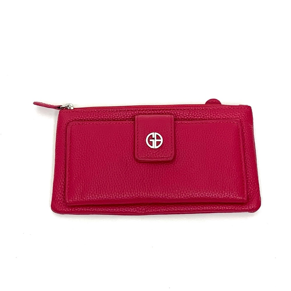 Gianni Bernini Pink Pebbled Leather Snap Fold Out Wallet With Zippered Top